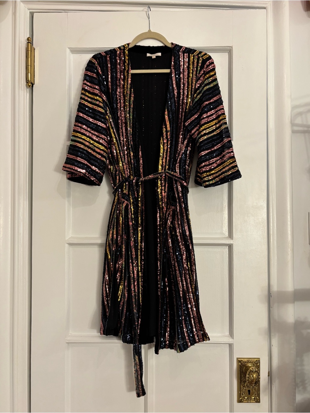Black & Rainbow/Multicolored Stripe Sequin Cardigan/Duster